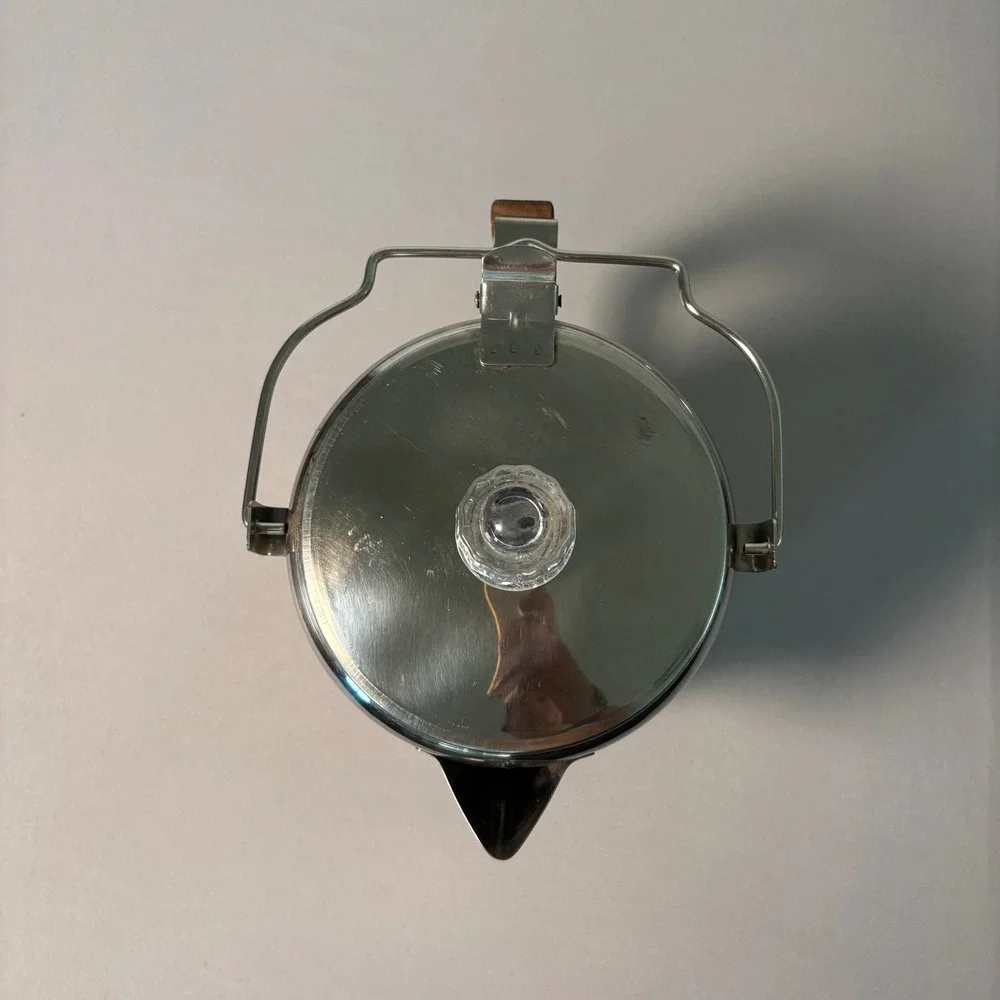 Vintage Stainless Steel Stovetop Coffee Percolator Wood Handle and Glass Knob